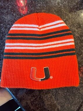 University of Miami Orange Striped Knit Beanie Hat